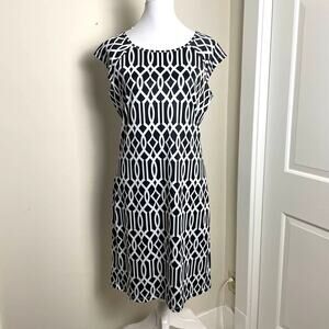 Jean Pierre Klifa Lily Celtic Trellis Print Black & White Dress Size M NEW